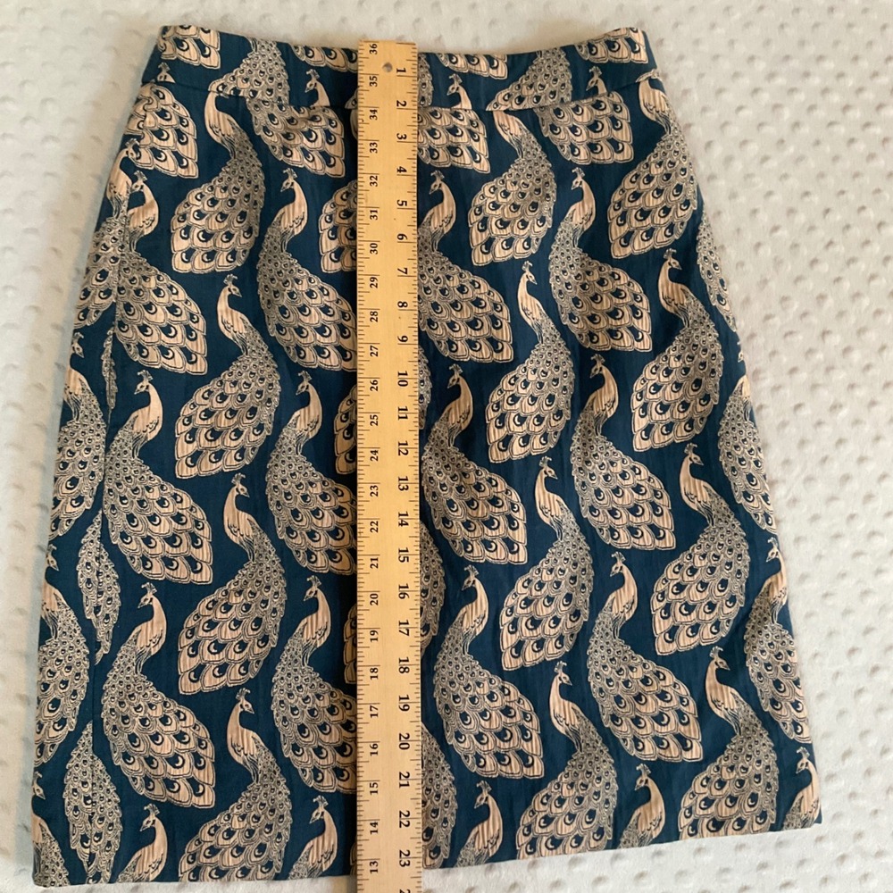Ann Taylor Pencil Skirt Womens 6 Teal Blue Peacock Print Jacquard Cotton Blend - Picture 4 of 7